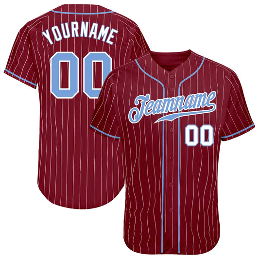 Custom Crimson White Pinstripe Light Blue-White Authentic Baseball Jersey - Main View