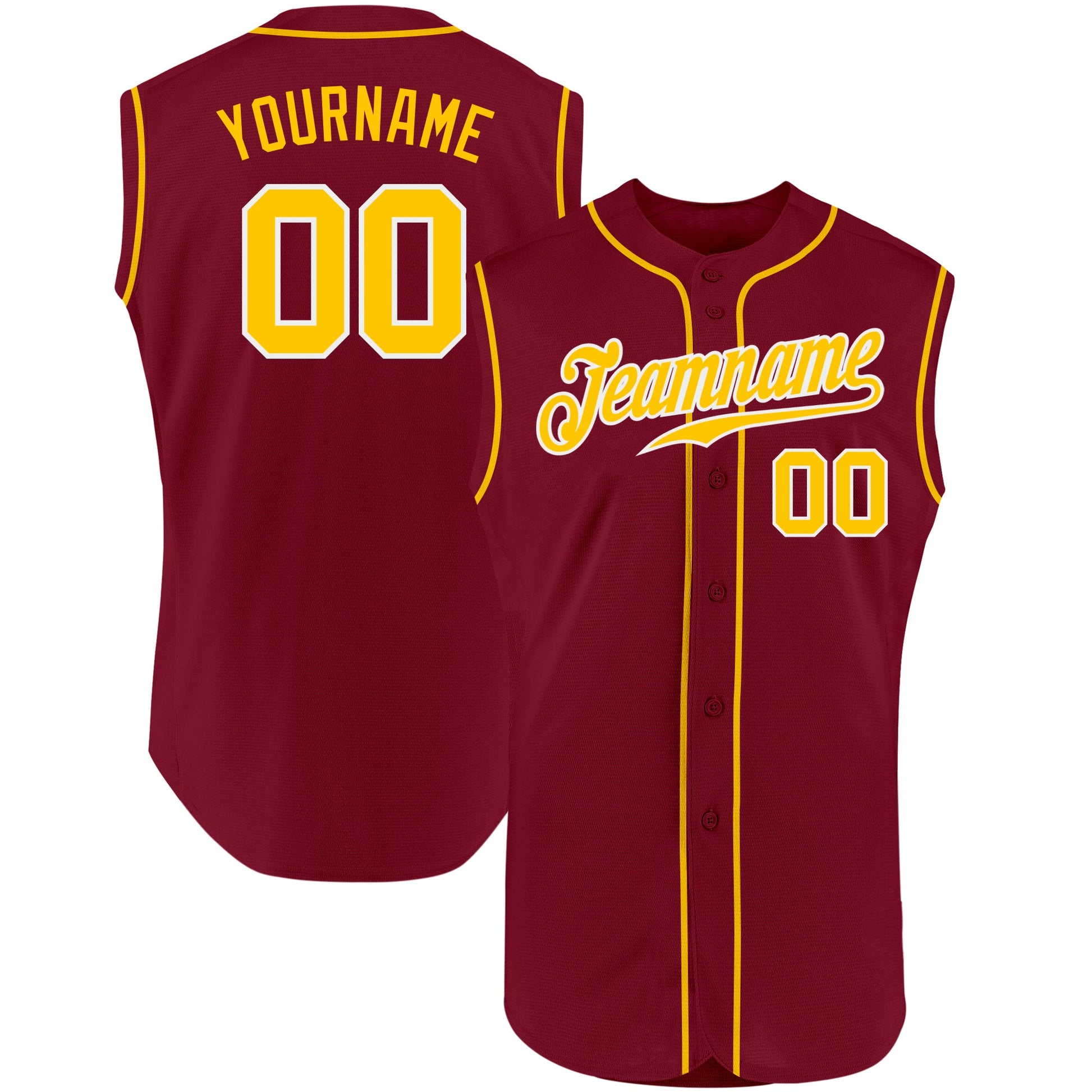 Custom Crimson Gold-White Authentic Sleeveless Baseball Jersey - Main View