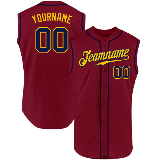 Custom Crimson Navy-Gold Authentic Sleeveless Baseball Jersey - Main View
