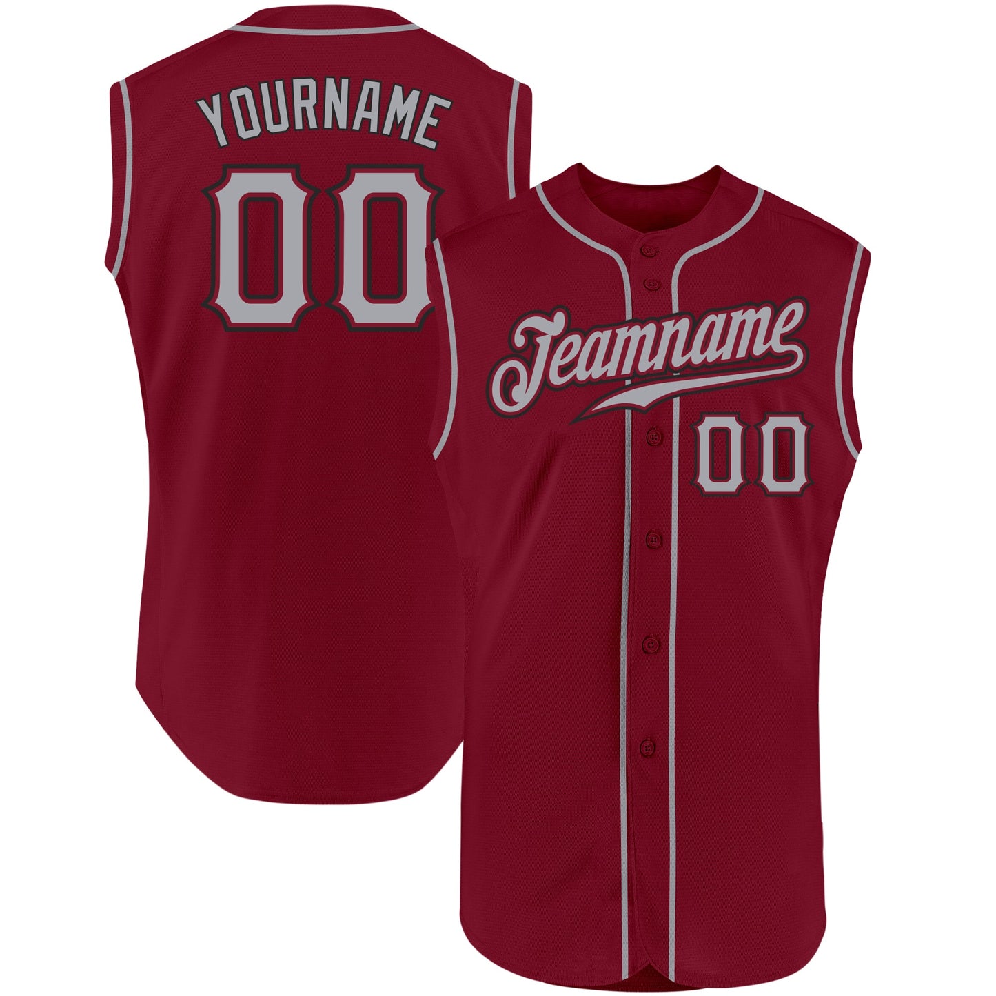 Custom Crimson Gray-Black Authentic Sleeveless Baseball Jersey - Main View