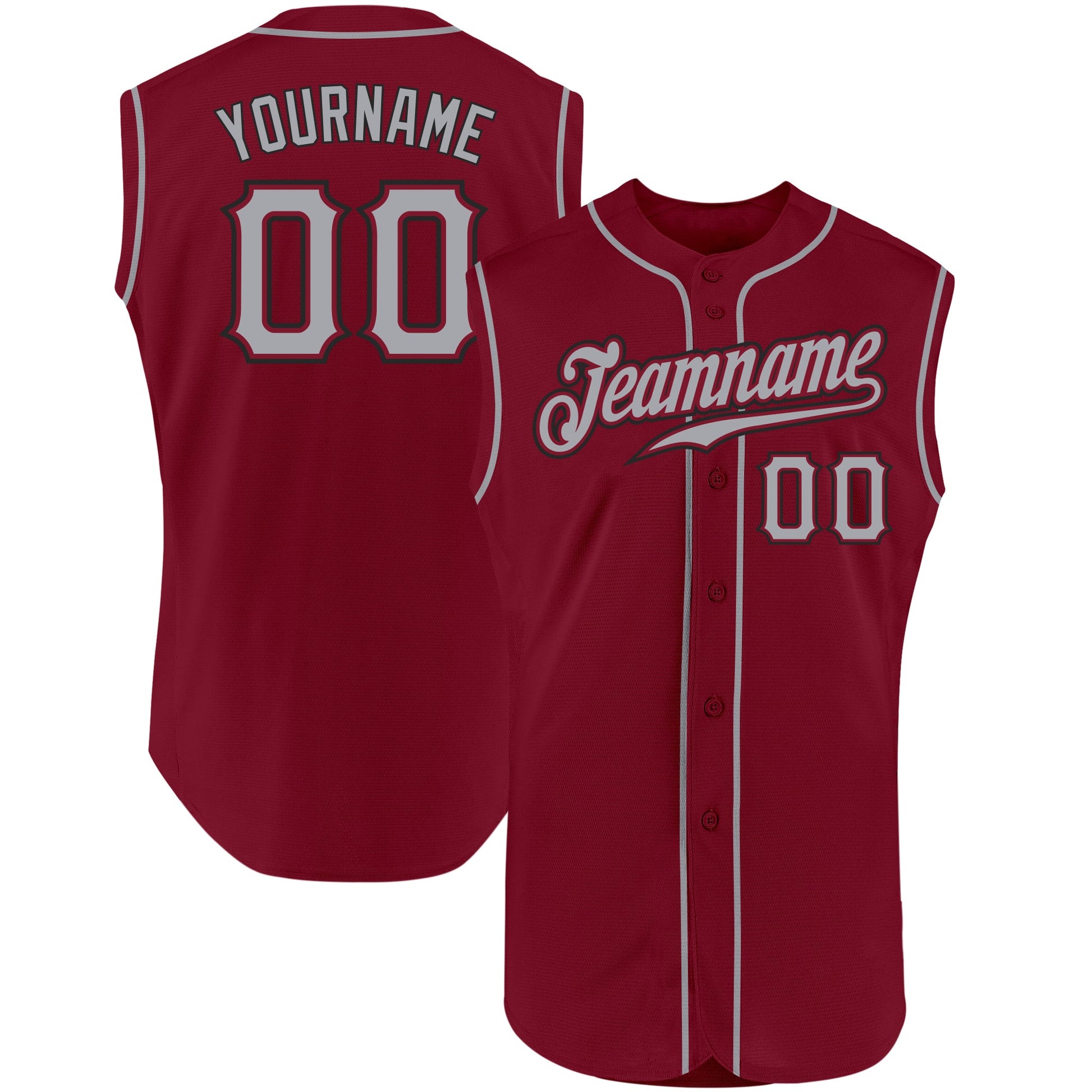 Custom Crimson Gray-Black Authentic Sleeveless Baseball Jersey - Main View