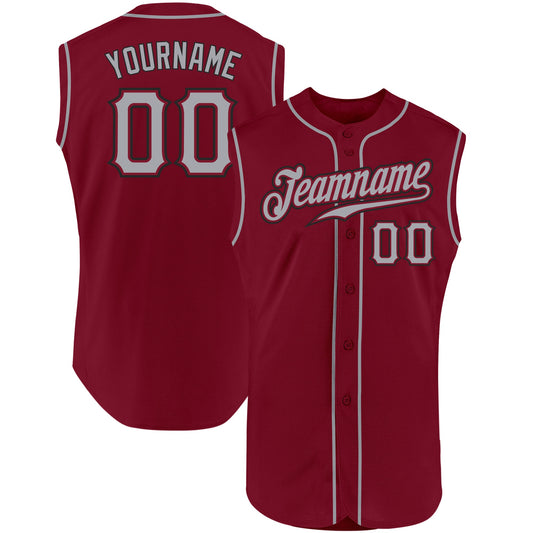 Custom Crimson Gray-Black Authentic Sleeveless Baseball Jersey - Main View