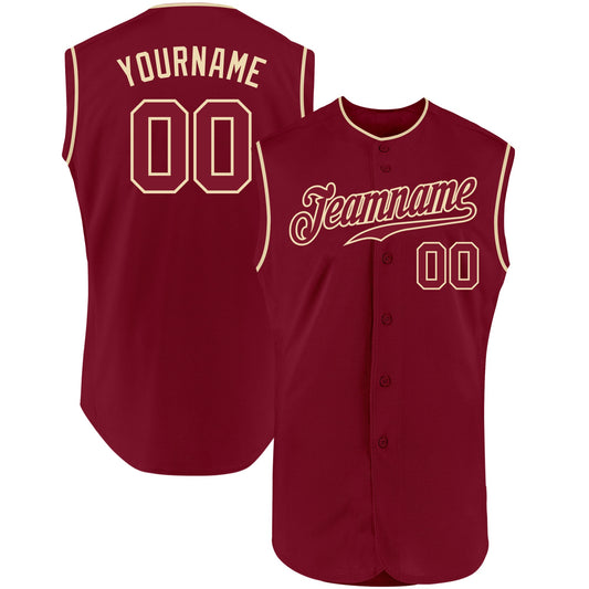 Custom Crimson Crimson-Cream Authentic Sleeveless Baseball Jersey - Main View