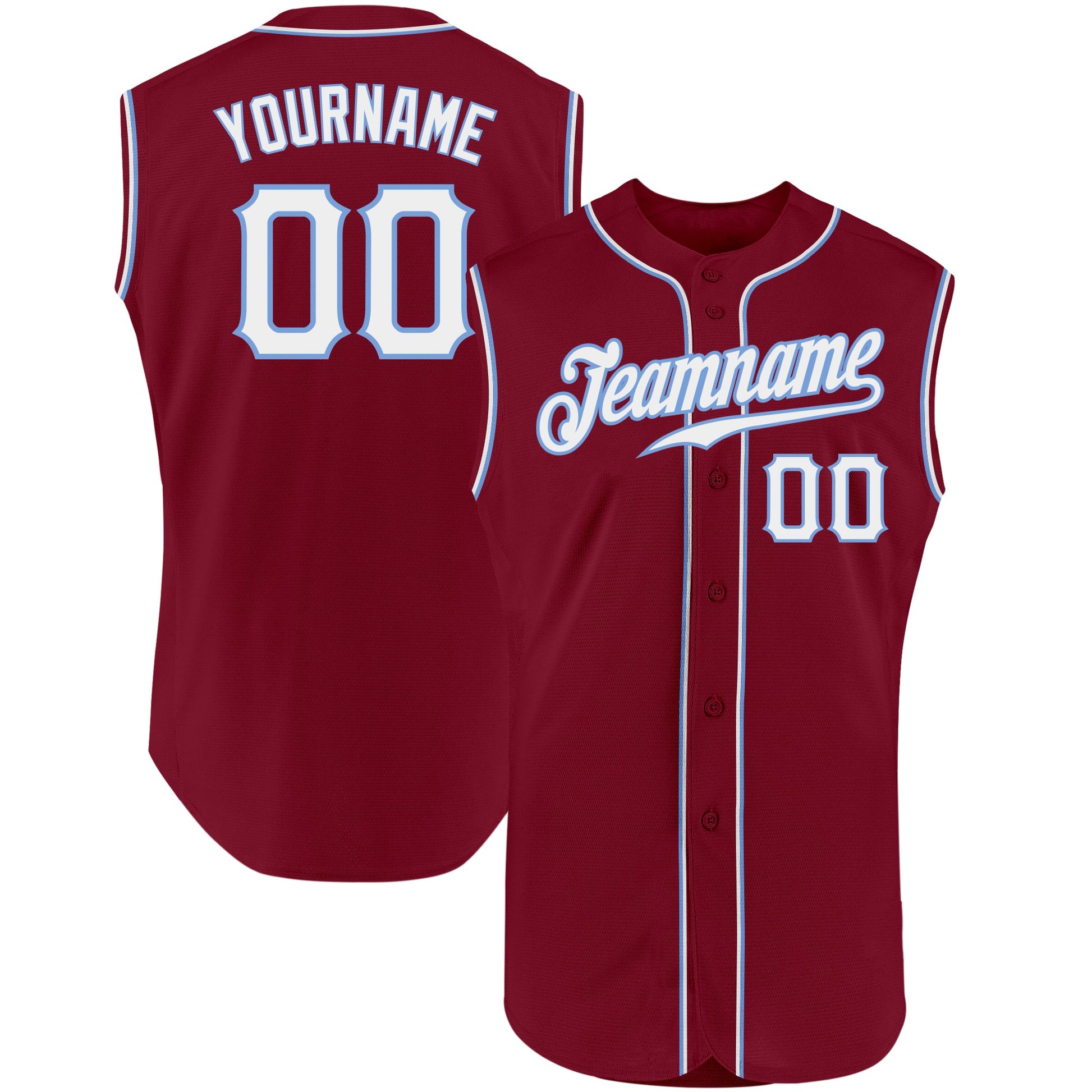 Custom Crimson White-Light Blue Authentic Sleeveless Baseball Jersey - Main View