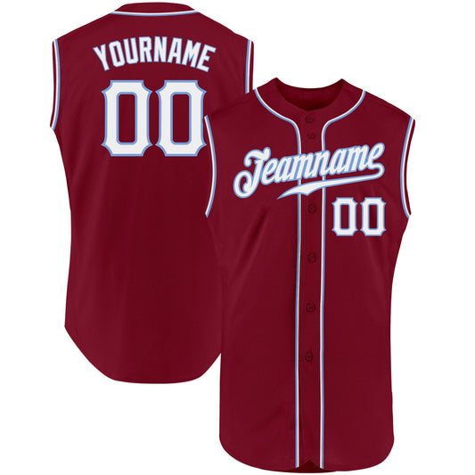 Custom Crimson White-Light Blue Authentic Sleeveless Baseball Jersey - Main View