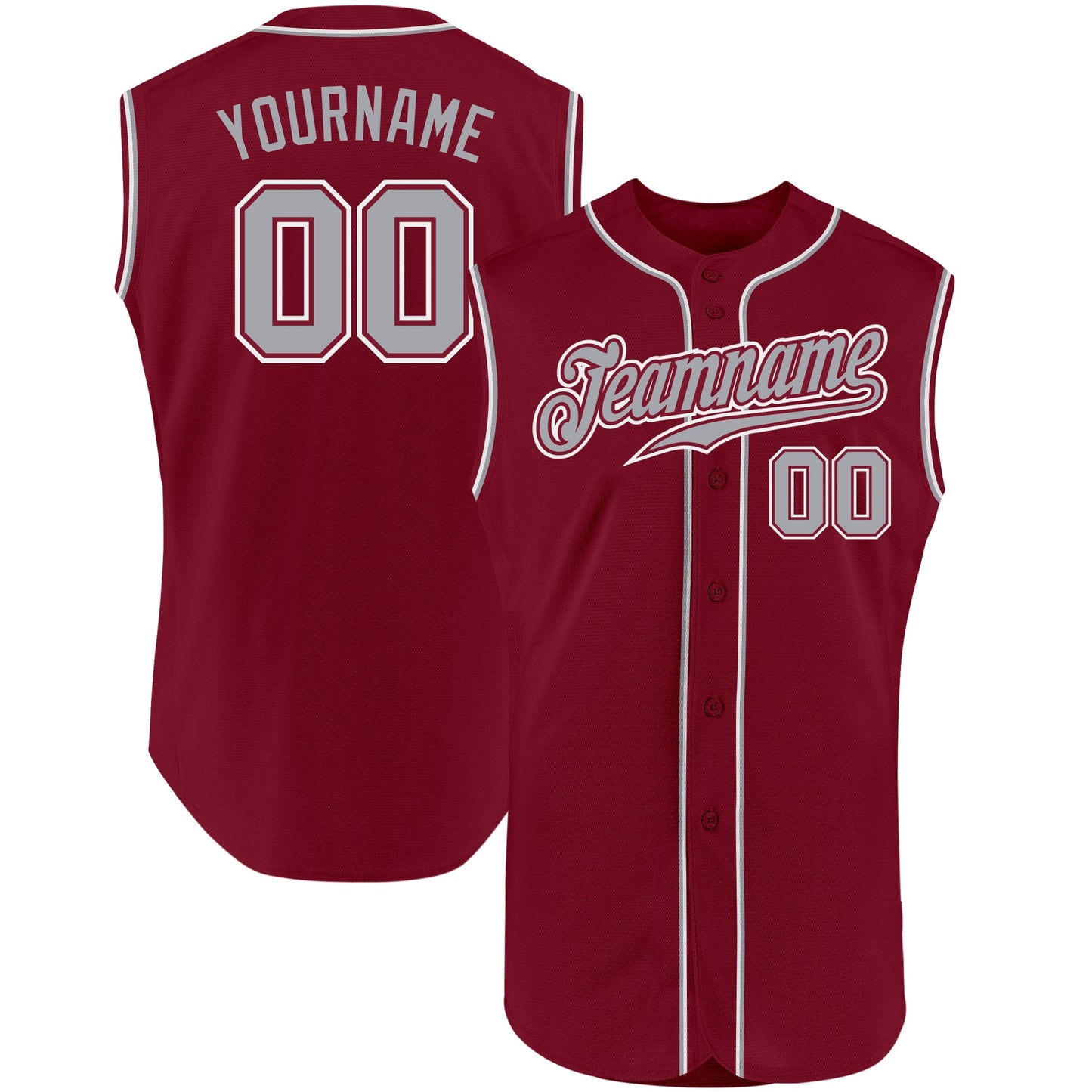 Custom Crimson Gray-White Authentic Sleeveless Baseball Jersey - Main View