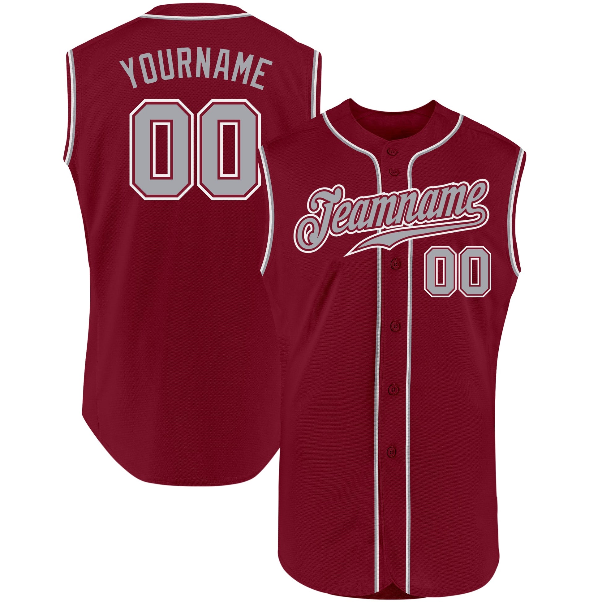 Custom Crimson Gray-White Authentic Sleeveless Baseball Jersey - Main View