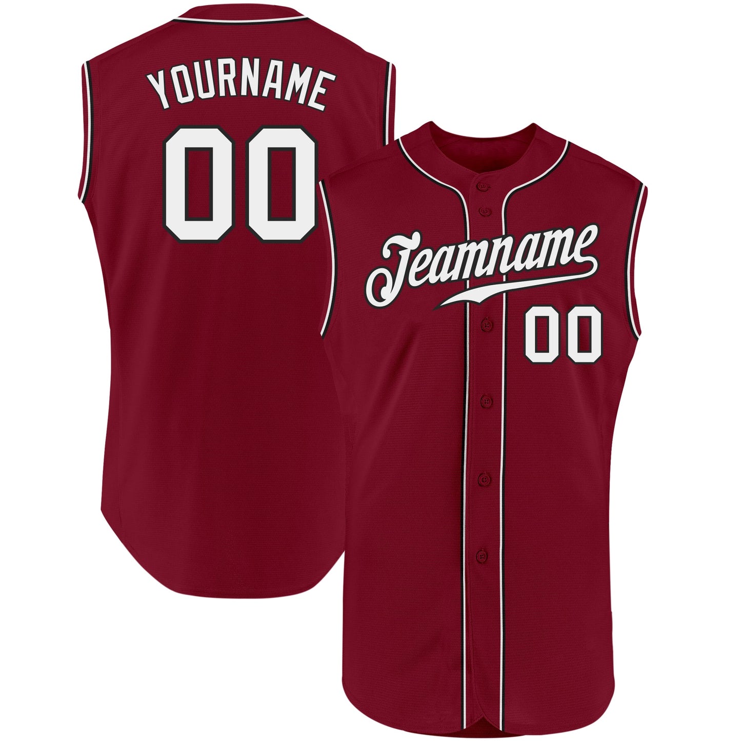 Custom Crimson White-Black Authentic Sleeveless Baseball Jersey - Main View