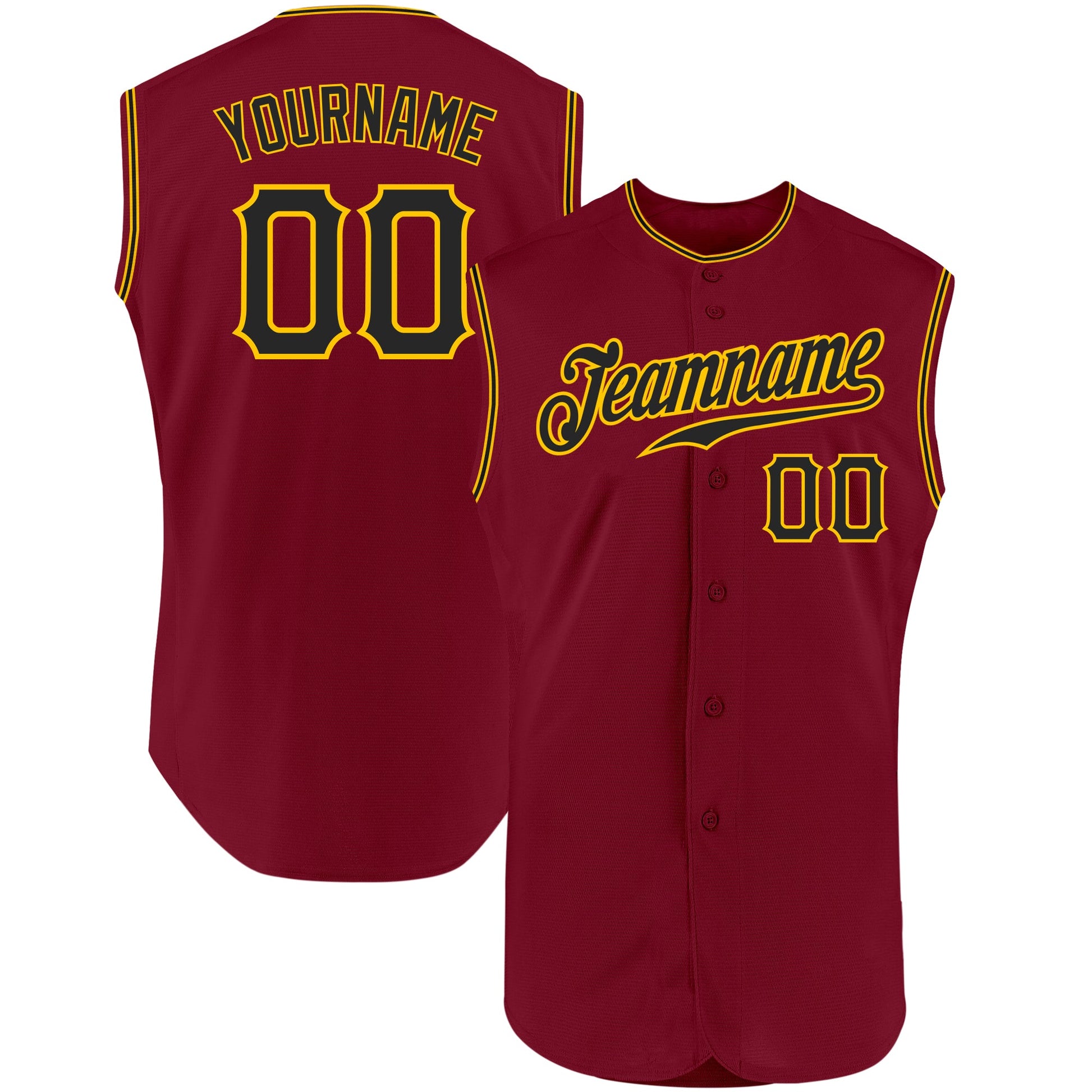 Custom Crimson Black-Gold Authentic Sleeveless Baseball Jersey - Main View