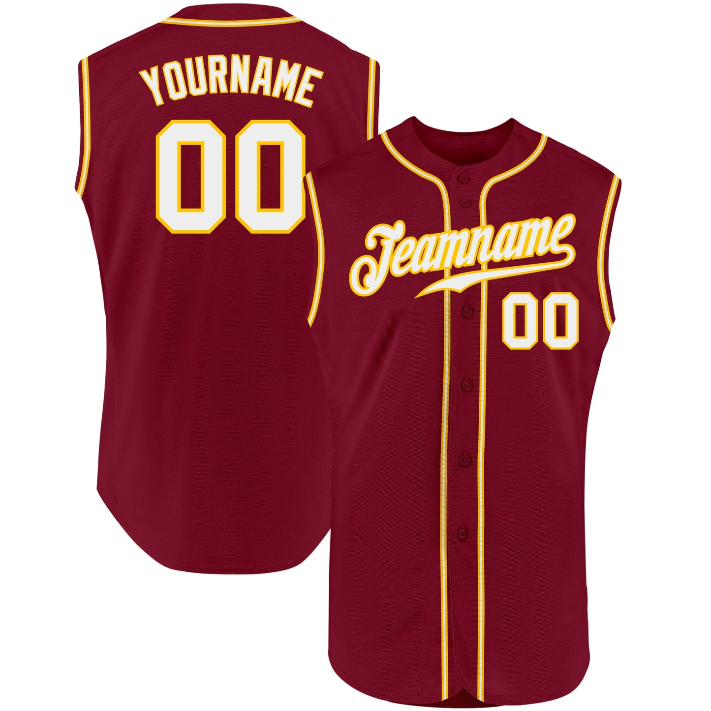 Custom Crimson White-Gold Authentic Sleeveless Baseball Jersey - Main View