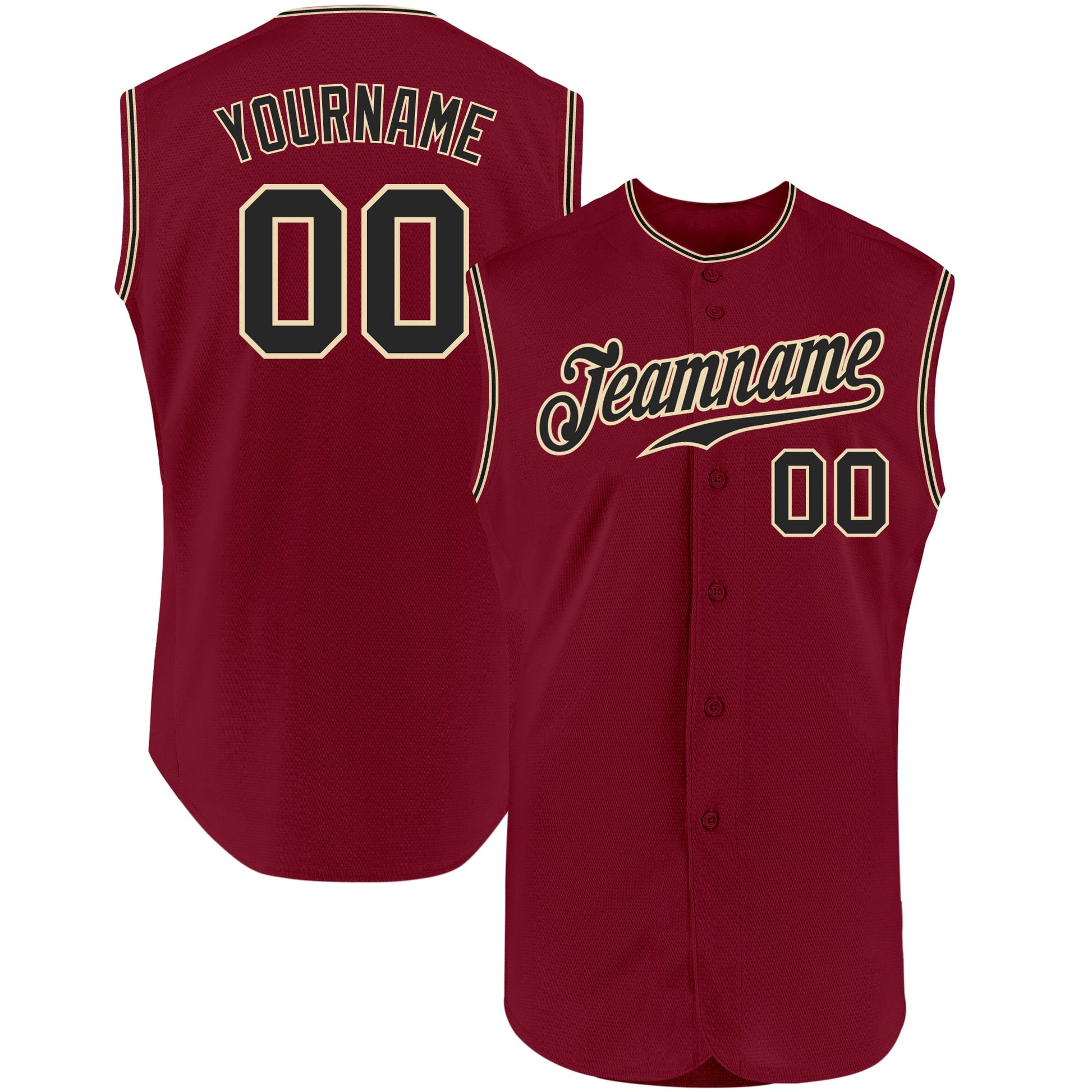 Custom Crimson Black-Cream Authentic Sleeveless Baseball Jersey - Main View