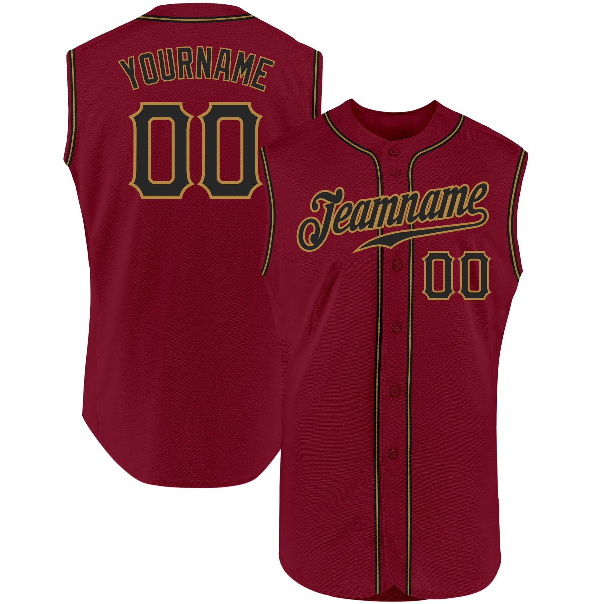 Custom Crimson Black-Old Gold Authentic Sleeveless Baseball Jersey - Main View