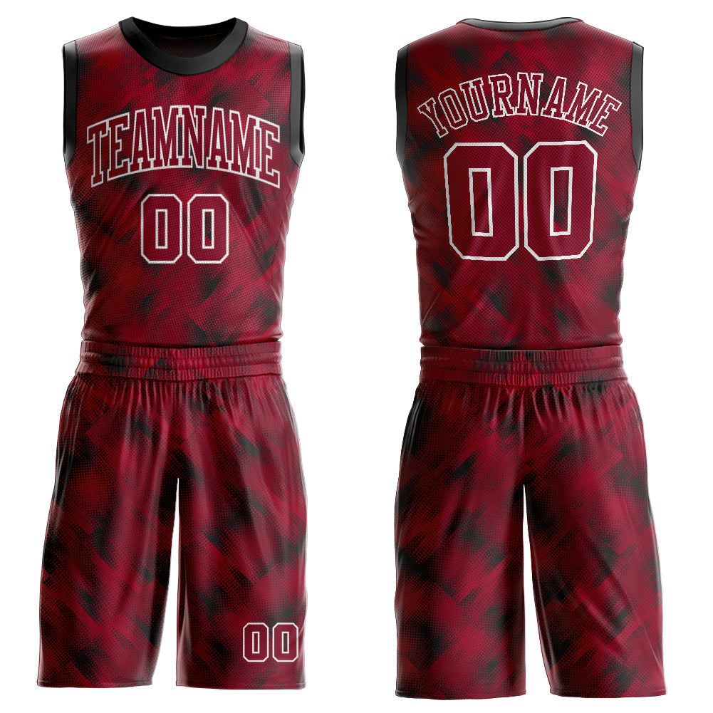 Custom Crimson Crimson-Black Round Neck Sublimation Basketball Uniform Jersey - Main View