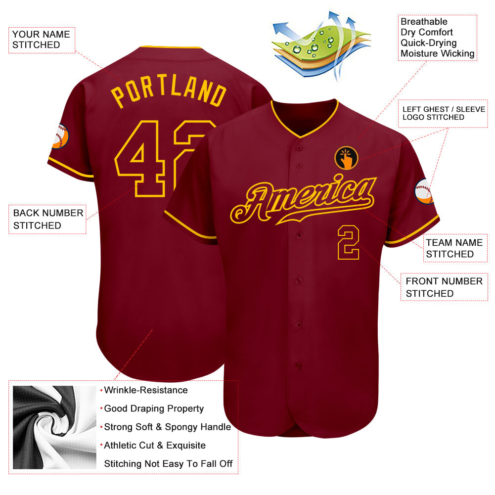 Custom Crimson Crimson-Gold Authentic Baseball Jersey view 3