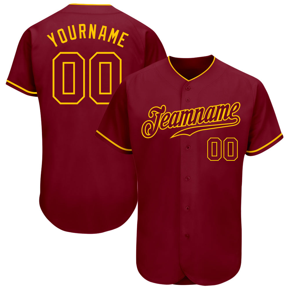 Custom Crimson Crimson-Gold Authentic Baseball Jersey - Main View