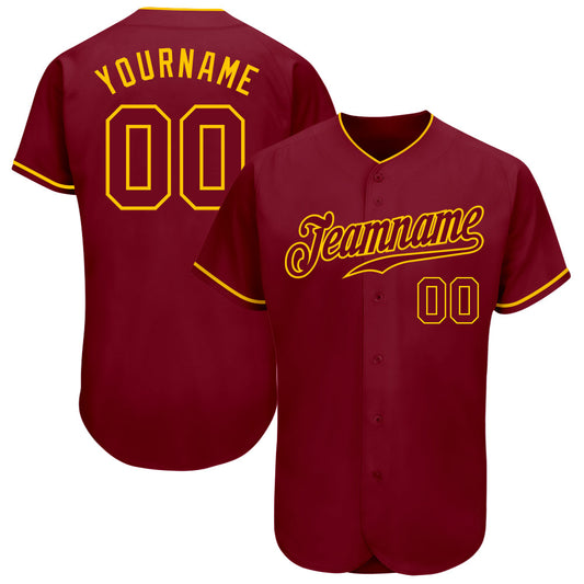 Custom Crimson Crimson-Gold Authentic Baseball Jersey - Main View