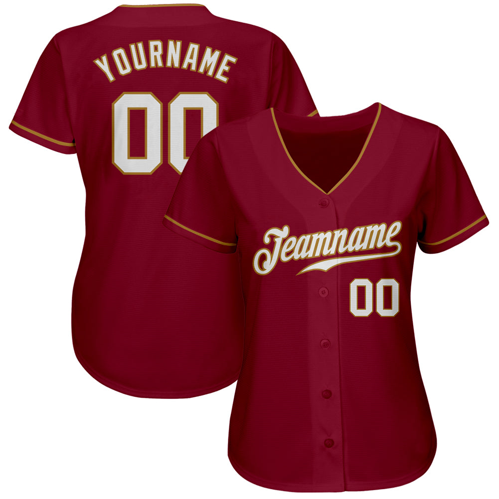 Custom Crimson White-Old Gold Authentic Baseball Jersey view 2