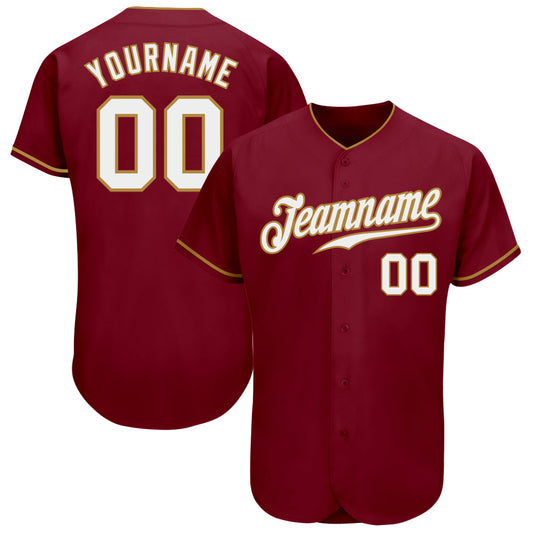 Custom Crimson White-Old Gold Authentic Baseball Jersey - Main View
