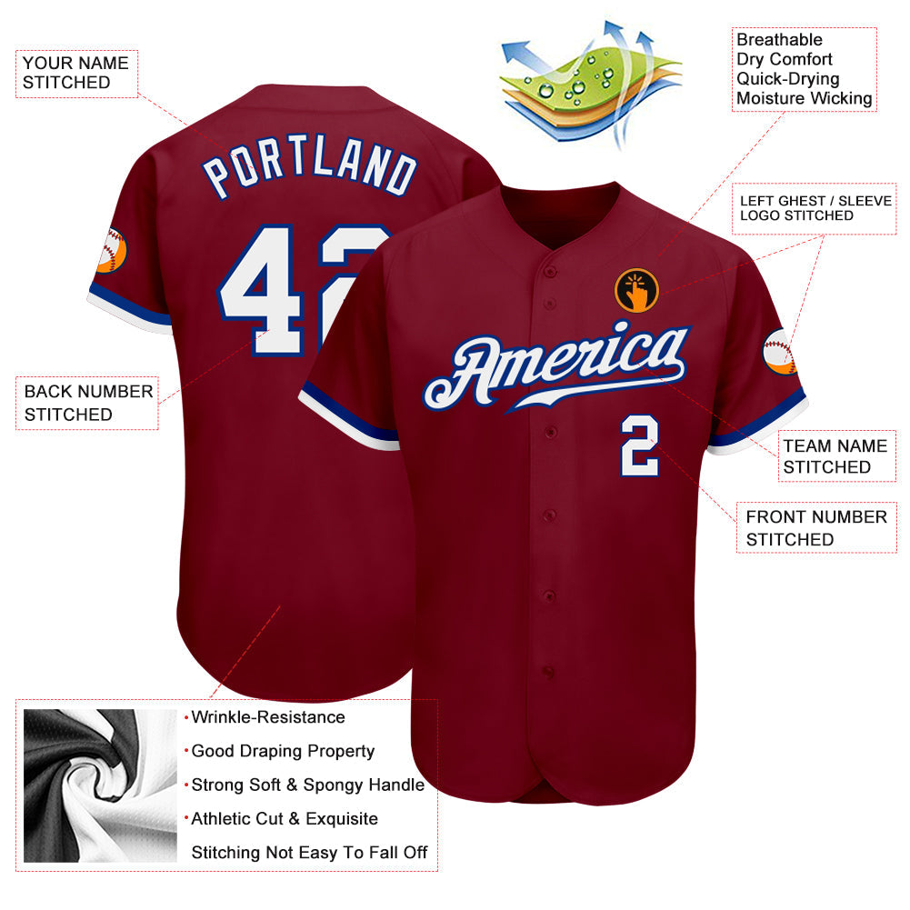 Custom Crimson White-Royal Authentic Baseball Jersey view 3