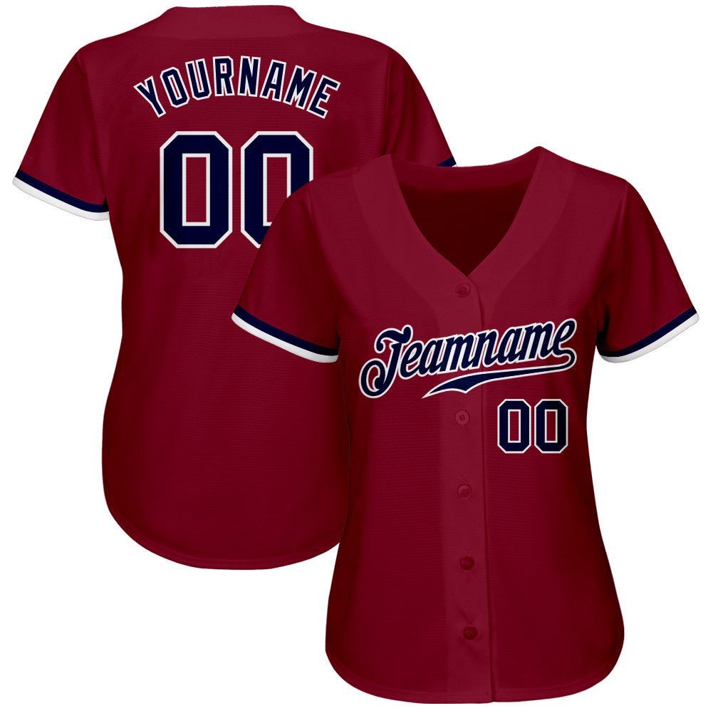 Custom Crimson Navy-White Authentic Baseball Jersey view 2