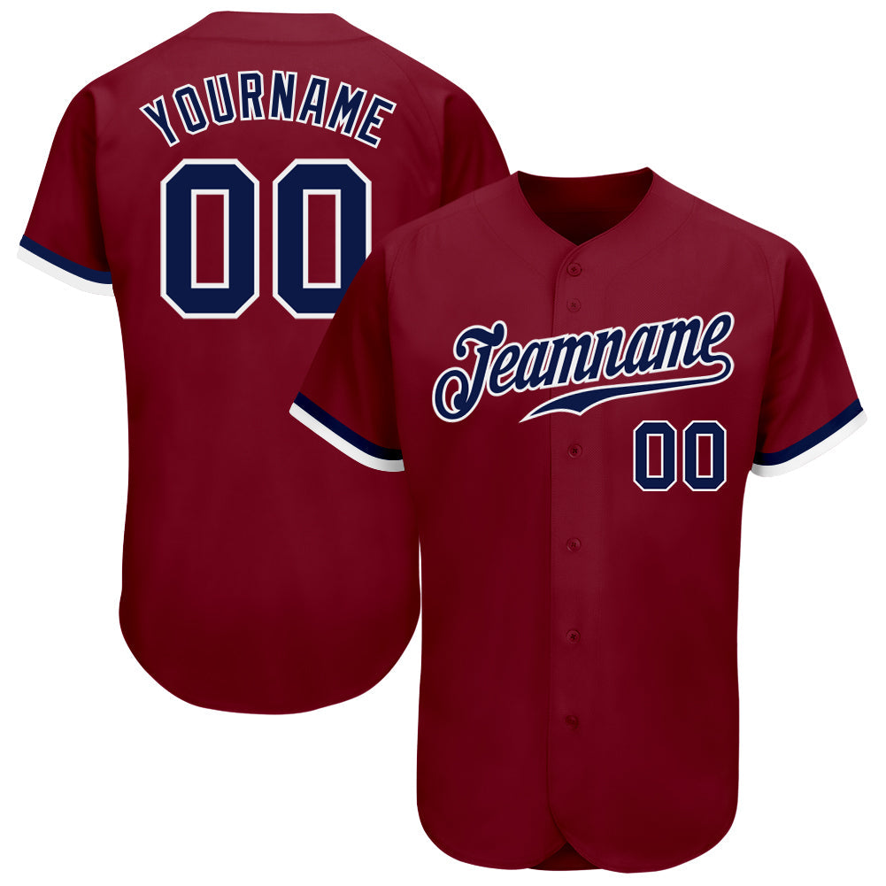 Custom Crimson Navy-White Authentic Baseball Jersey - Main View