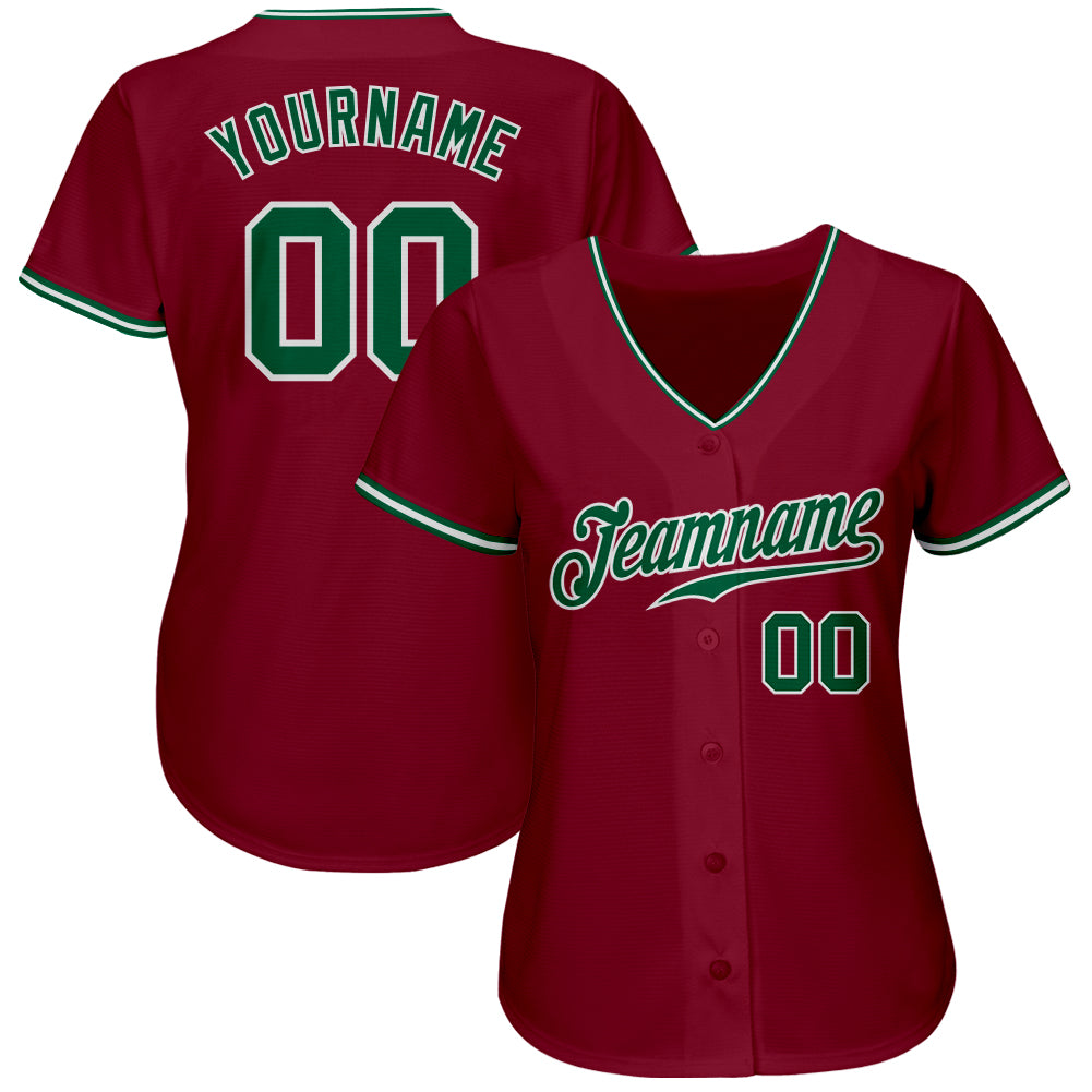 Custom Crimson Kelly Green-White Authentic Baseball Jersey view 2