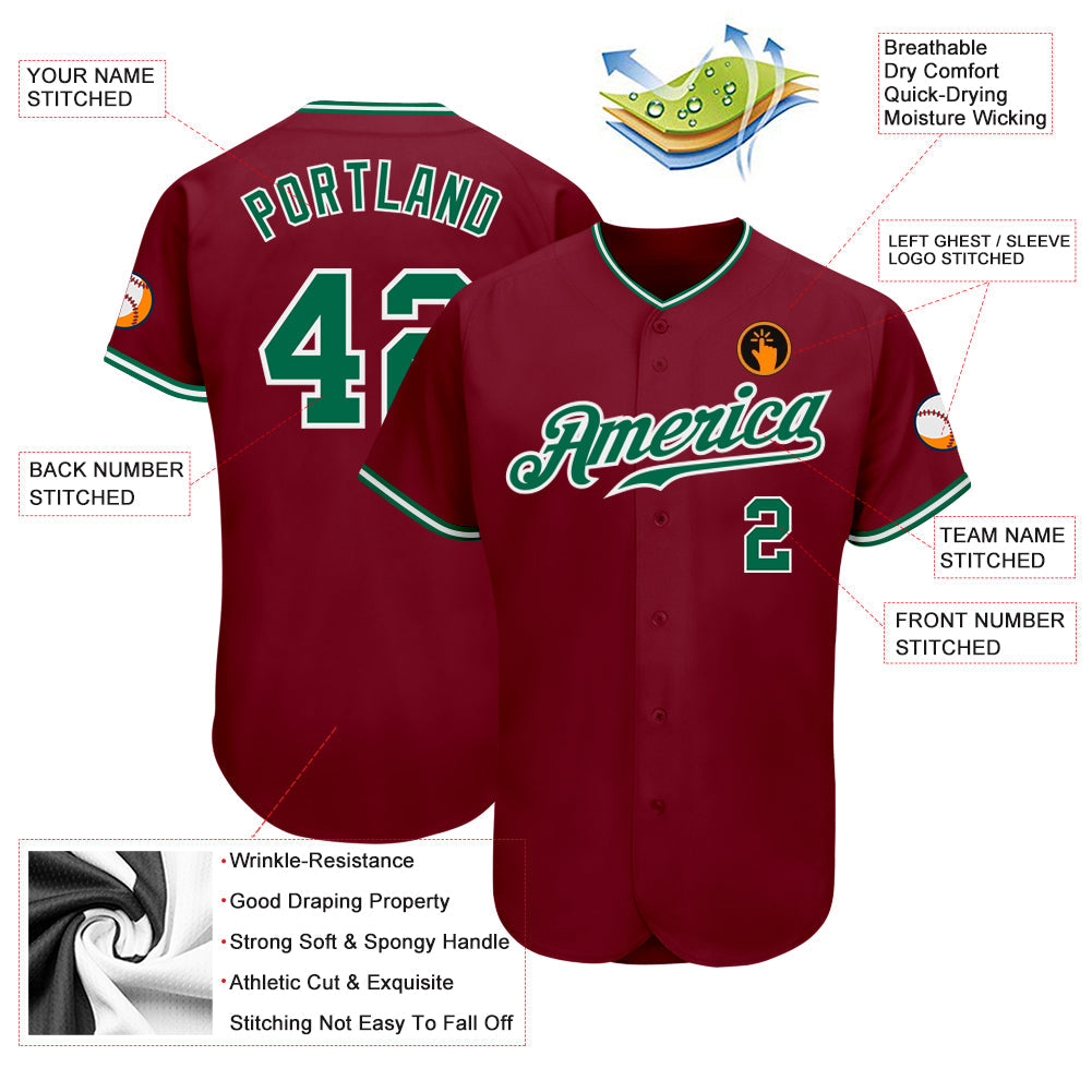 Custom Crimson Kelly Green-White Authentic Baseball Jersey view 3