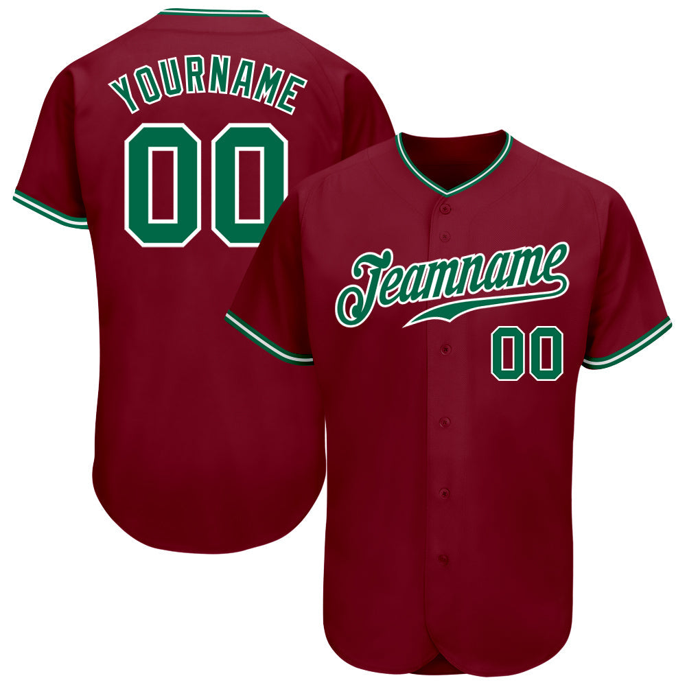 Custom Crimson Kelly Green-White Authentic Baseball Jersey - Main View