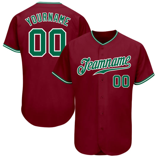 Custom Crimson Kelly Green-White Authentic Baseball Jersey - Main View