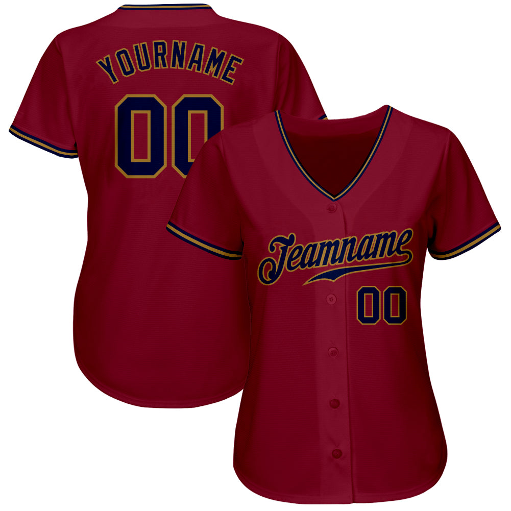Custom Crimson Navy-Old Gold Authentic Baseball Jersey view 2