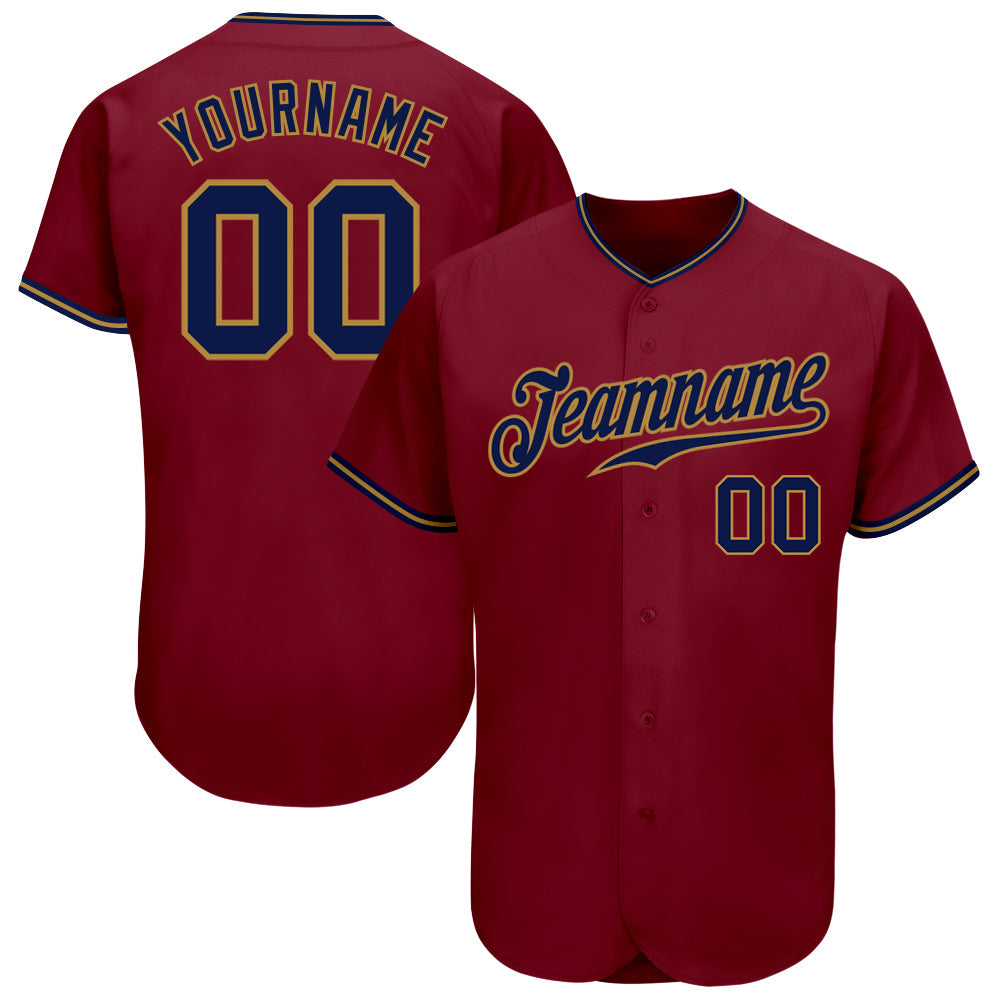Custom Crimson Navy-Old Gold Authentic Baseball Jersey - Main View