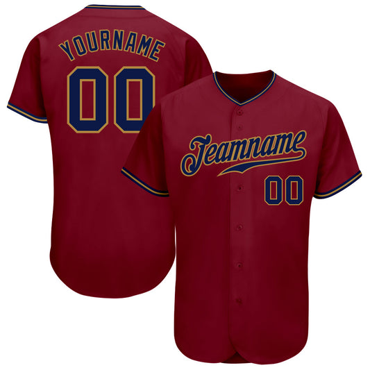 Custom Crimson Navy-Old Gold Authentic Baseball Jersey - Main View