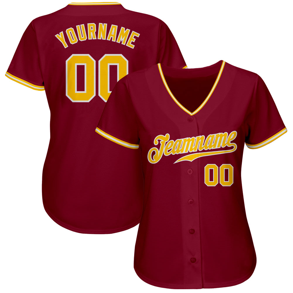 Custom Crimson Gold-White Authentic Baseball Jersey view 2