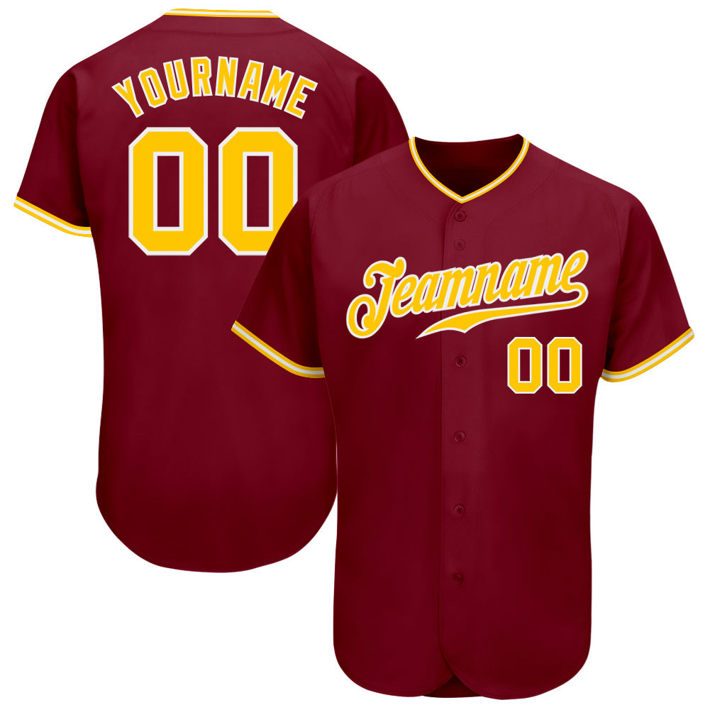 Custom Crimson Gold-White Authentic Baseball Jersey - Main View