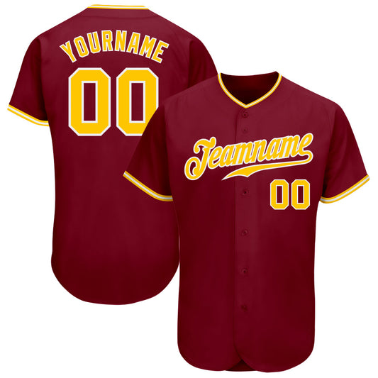 Custom Crimson Gold-White Authentic Baseball Jersey - Main View
