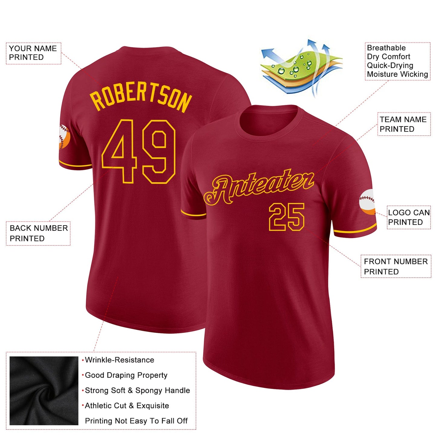 Custom Crimson Crimson-Gold Performance T-Shirt view 2