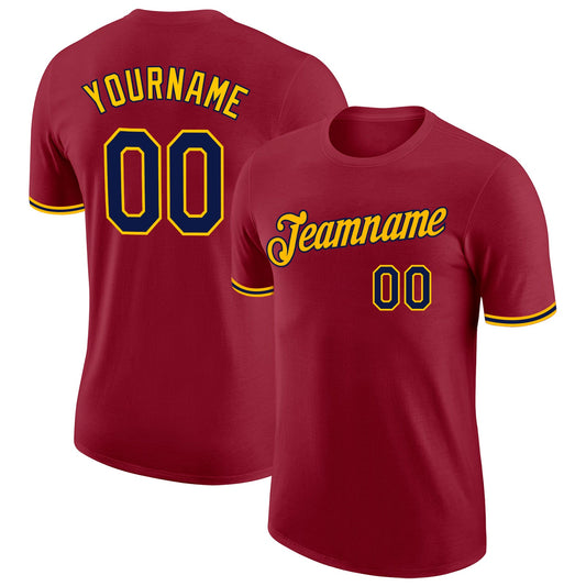 Custom Crimson Navy-Gold Performance T-Shirt - Main View