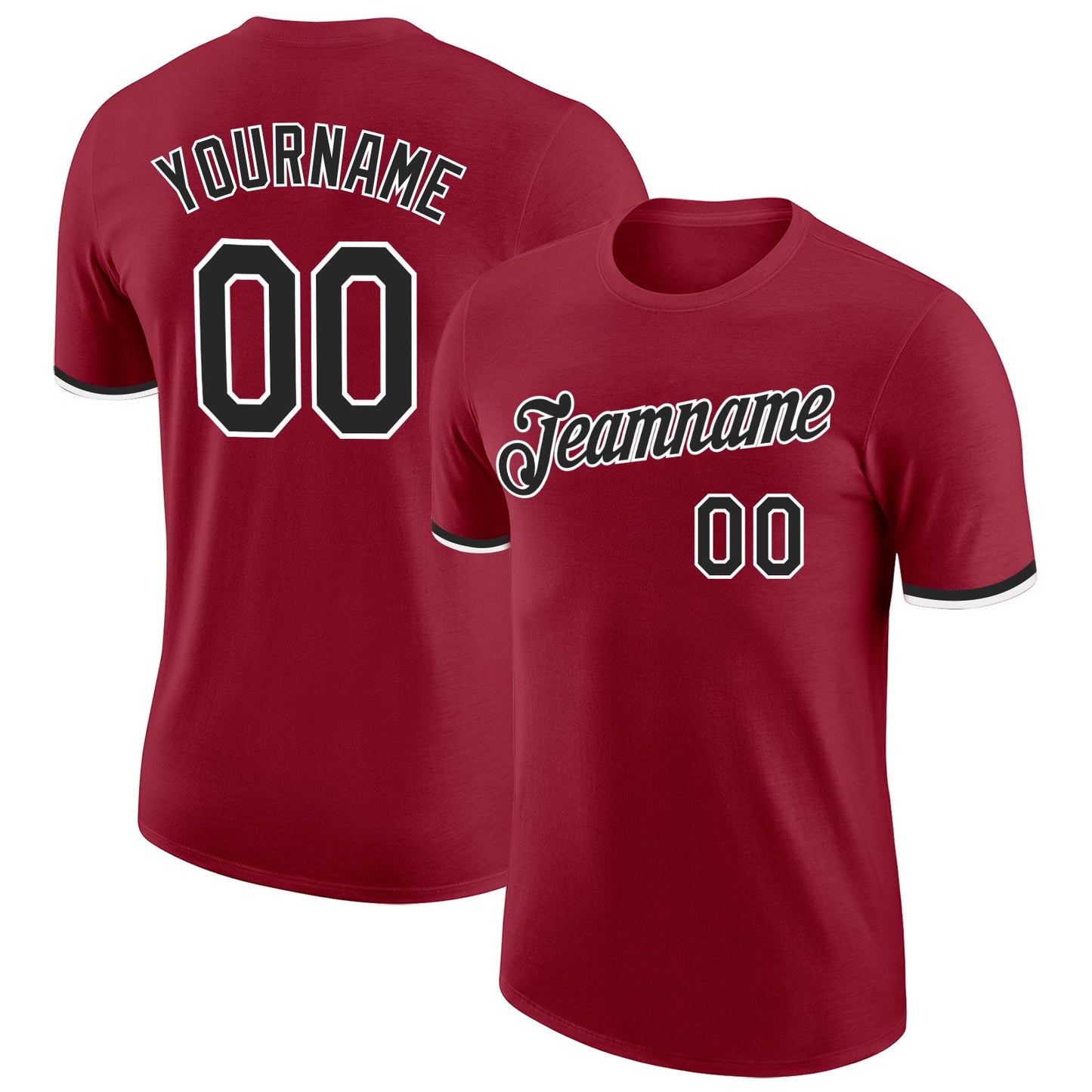 Custom Crimson Black-White Performance T-Shirt - Main View