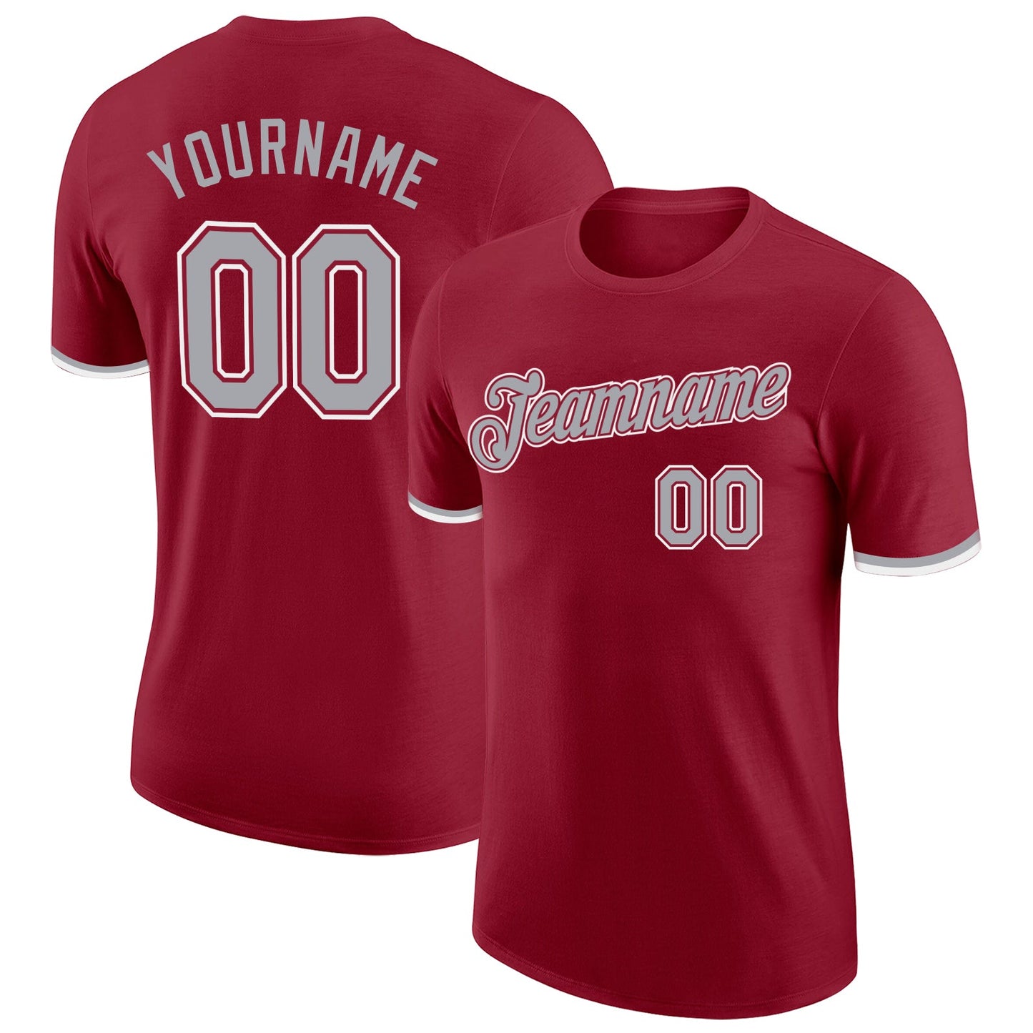 Custom Crimson Gray-White Performance T-Shirt - Main View