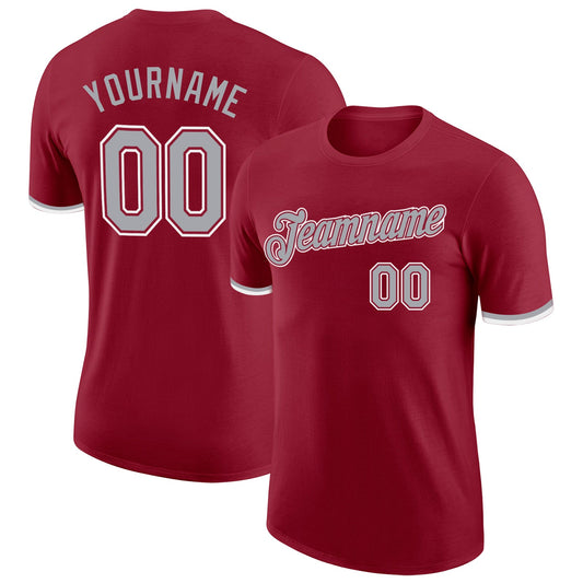 Custom Crimson Gray-White Performance T-Shirt - Main View