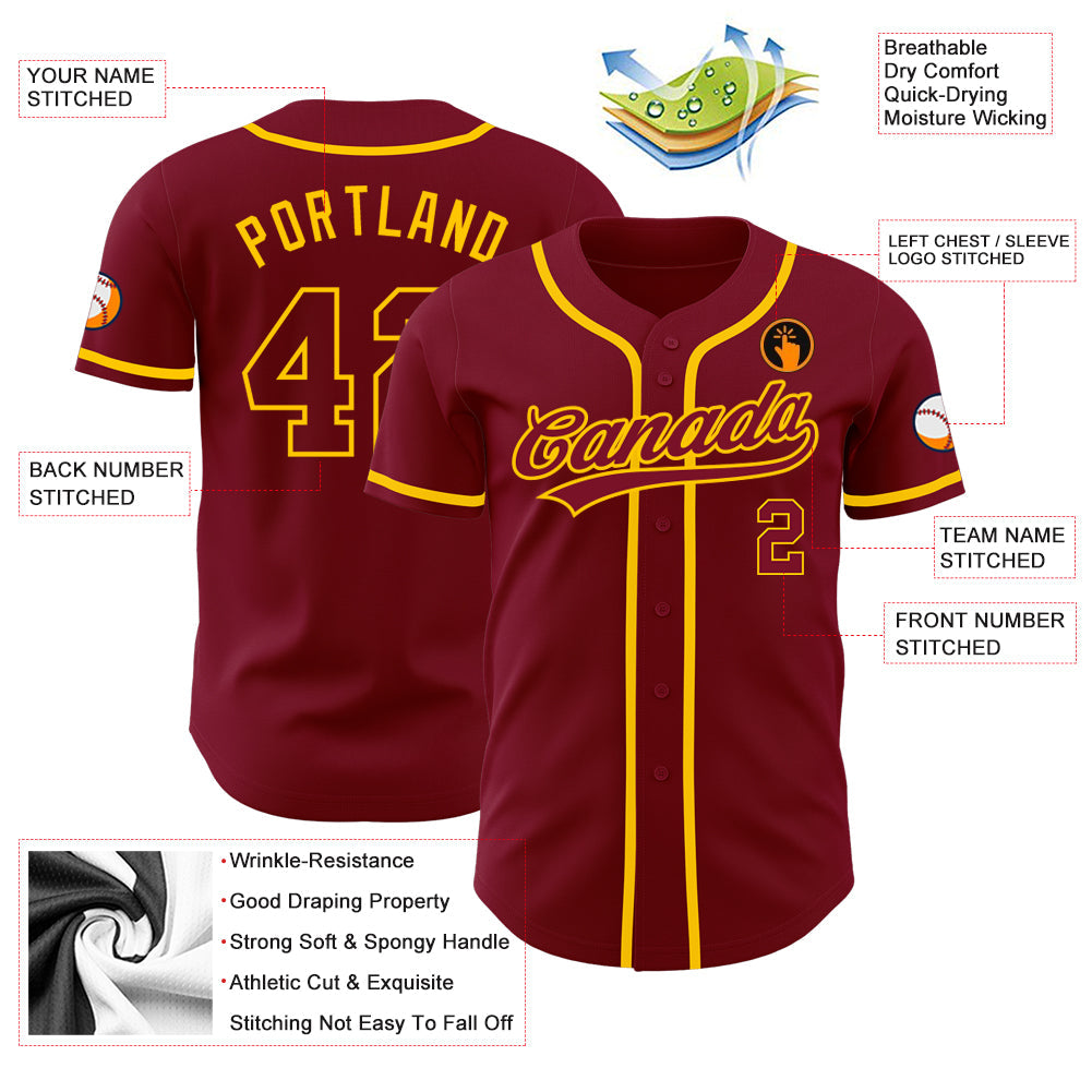 Custom Crimson Crimson-Gold Authentic Baseball Jersey view 3