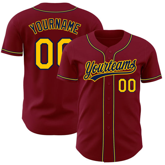Custom Crimson Gold-Navy Authentic Baseball Jersey - Main View