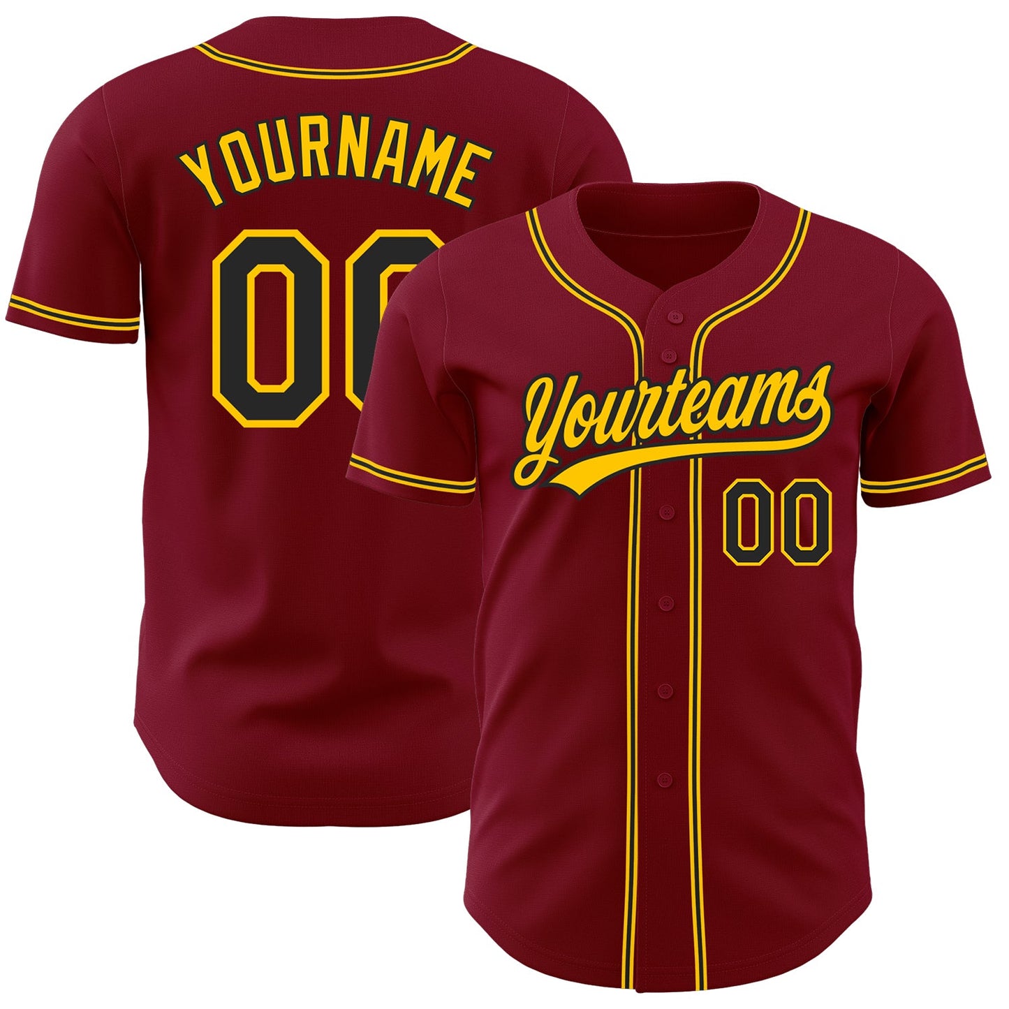 Custom Crimson Black-Gold Authentic Baseball Jersey - Main View