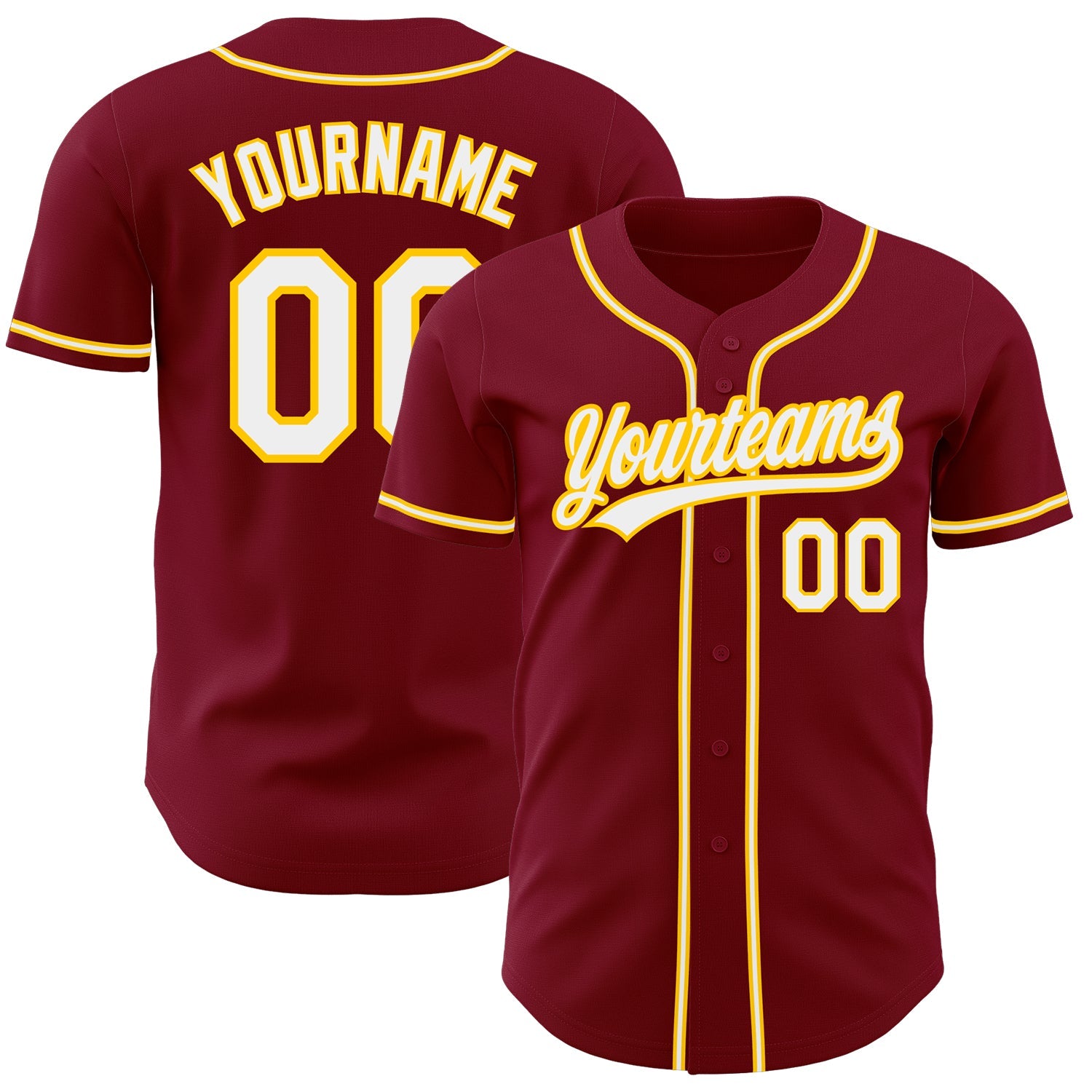 Custom Crimson White-Gold Authentic Baseball Jersey - Main View