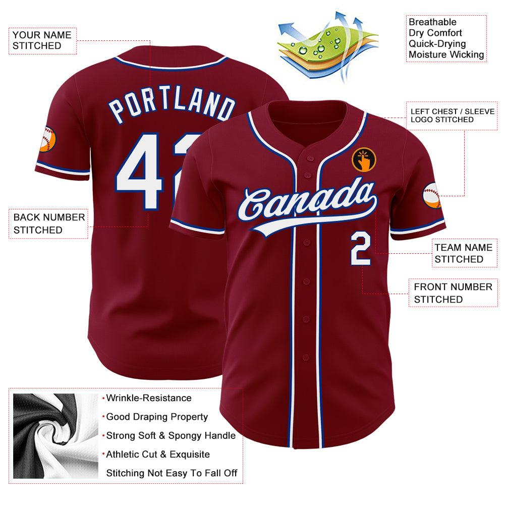 Custom Crimson White-Royal Authentic Baseball Jersey view 3