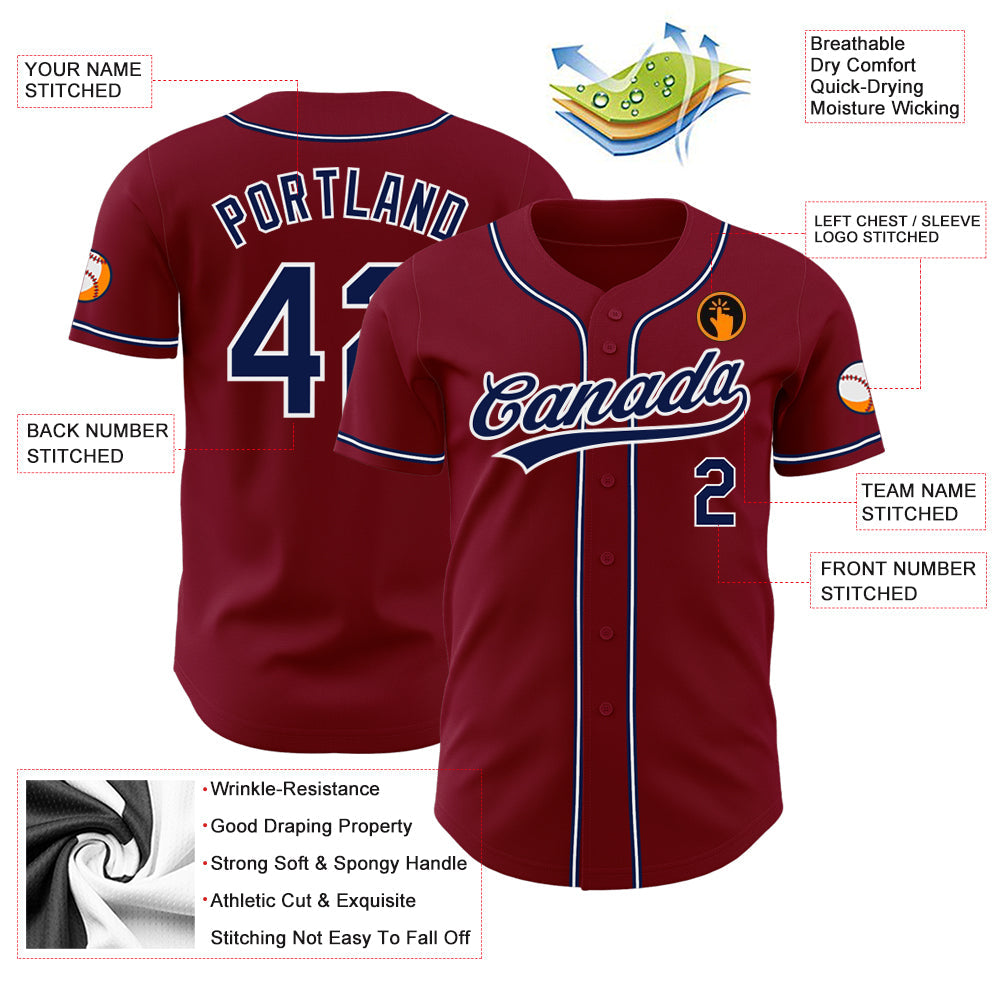 Custom Crimson Navy-White Authentic Baseball Jersey view 3