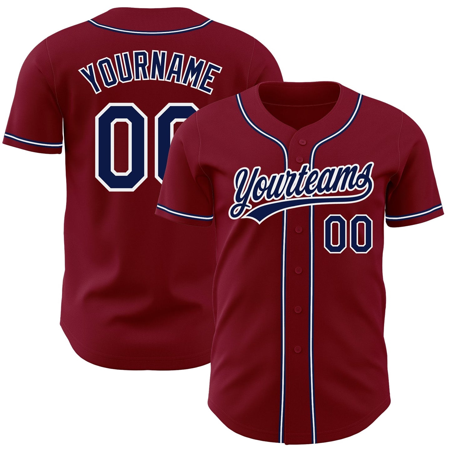 Custom Crimson Navy-White Authentic Baseball Jersey - Main View