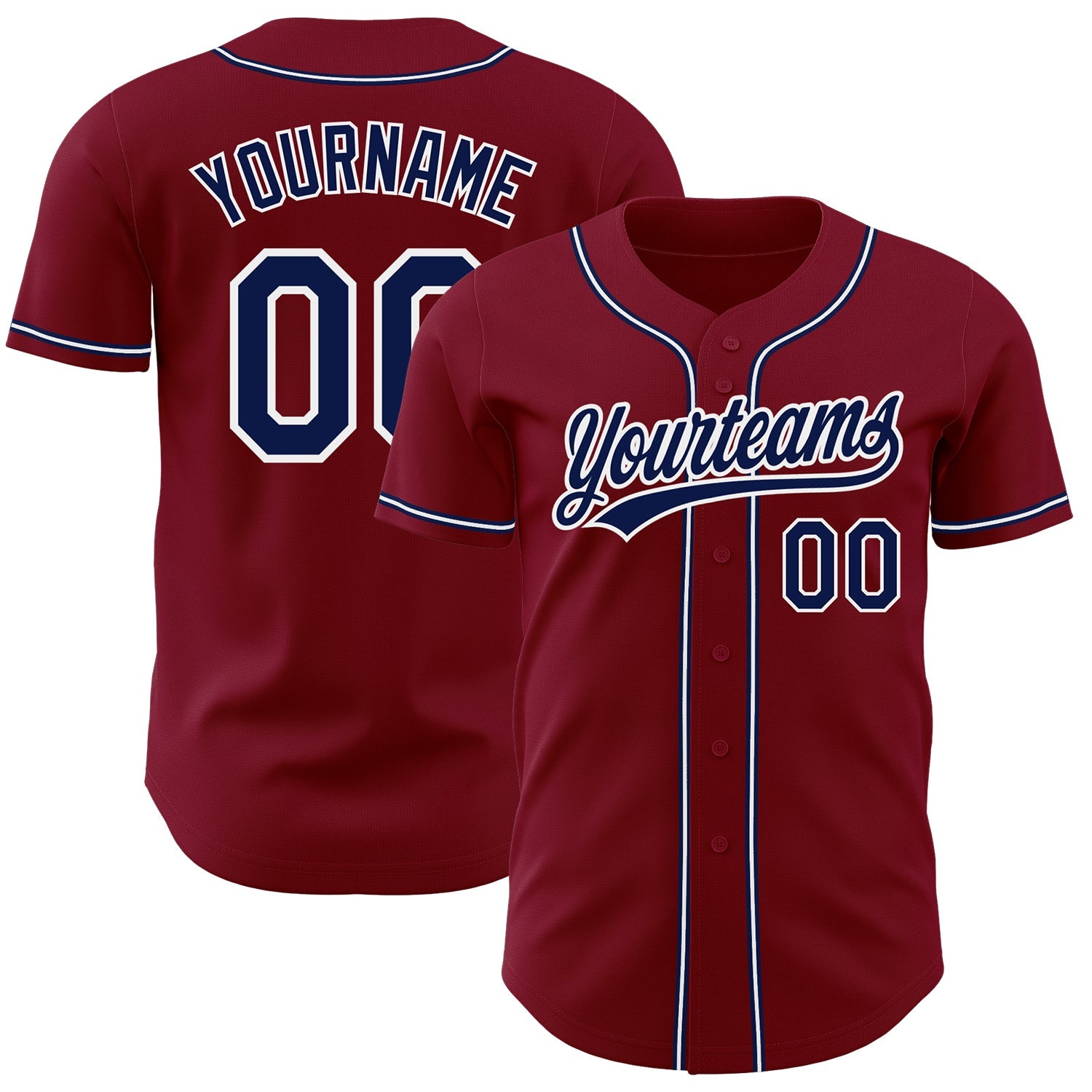 Custom Crimson Navy-White Authentic Baseball Jersey - Main View