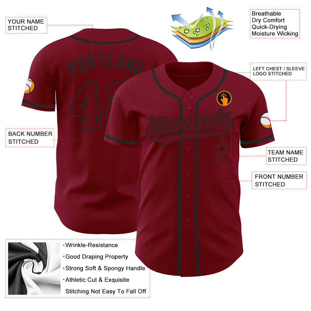 Custom Crimson Crimson-Black Authentic Baseball Jersey view 3