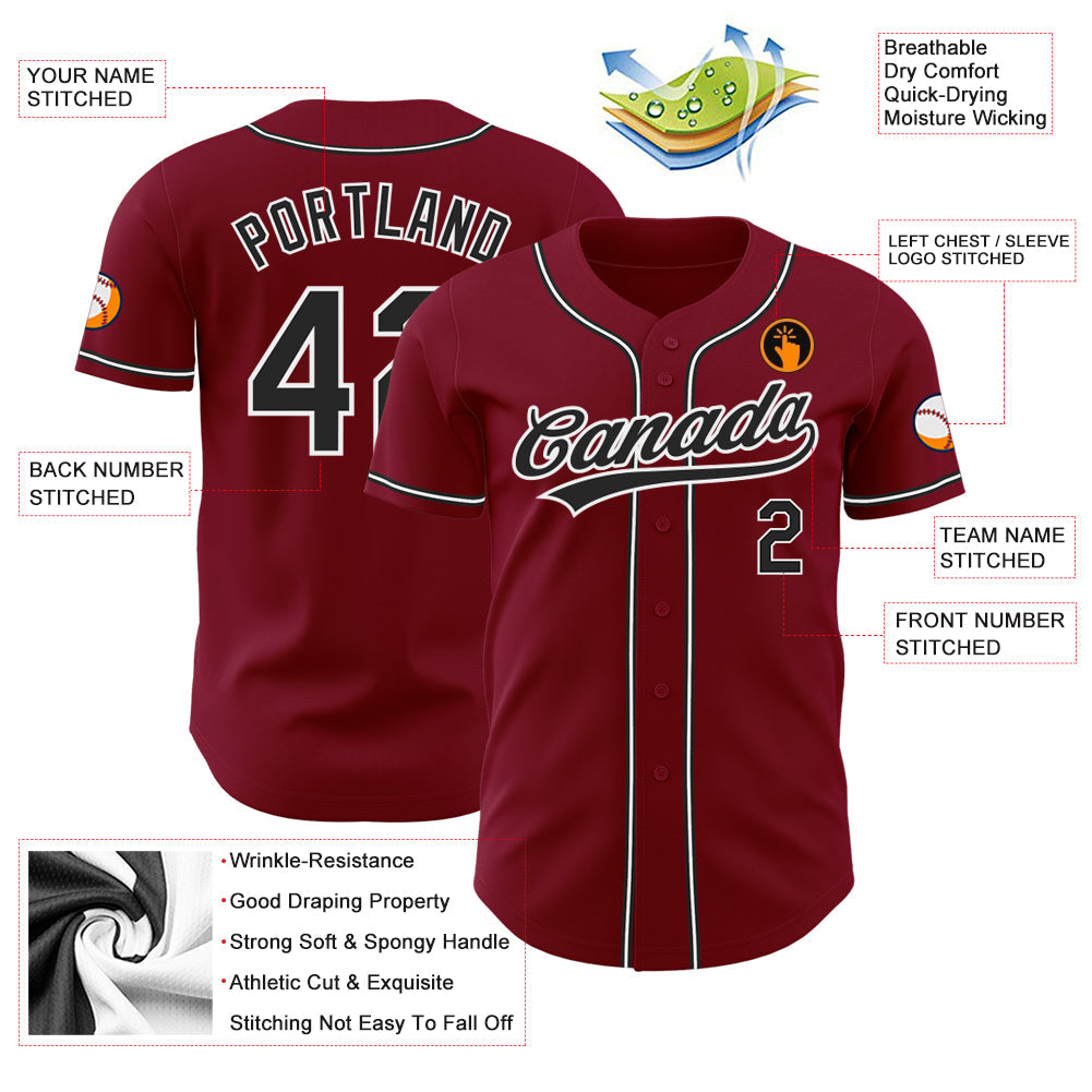 Custom Crimson Black-White Authentic Baseball Jersey view 3